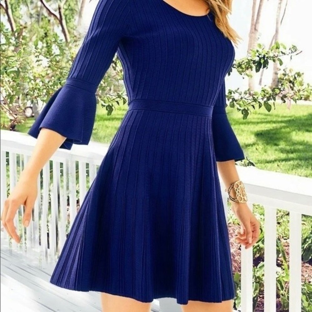 Lilly Pulitzer Brandi High Tide Navy Fit Flare Knit Dress Size Small